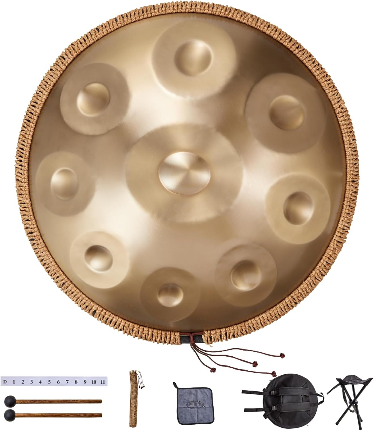 Happybuy Handpan Drum, 22 in & 9 Notes, D Minor, Equipped with Mallets, 440Hz Tuned, with Handpan Stand & Carry Bag, Steel Percussion for Adult Beginners