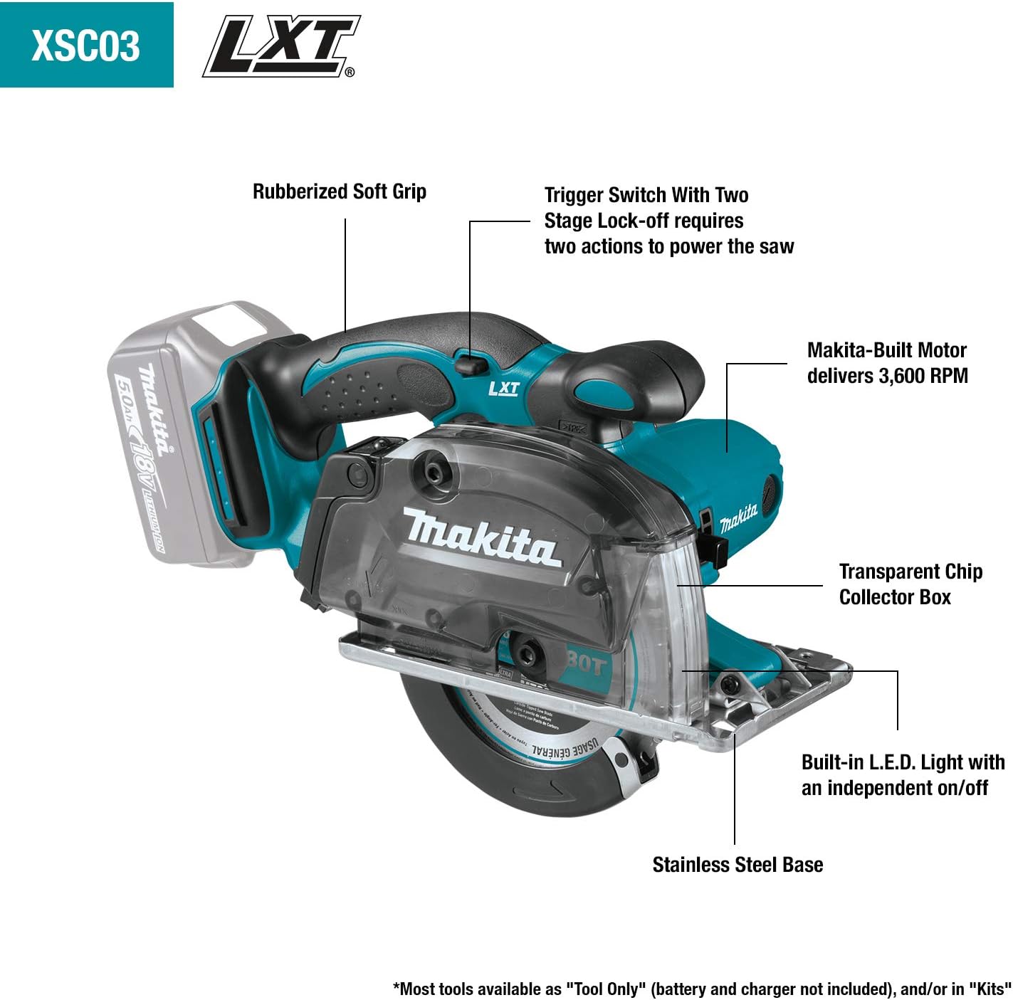 Makita XSC03Z 18V LXT Lithium-Ion Cordless 5-3/8' Metal Cutting Saw, Bare Tool, no battery