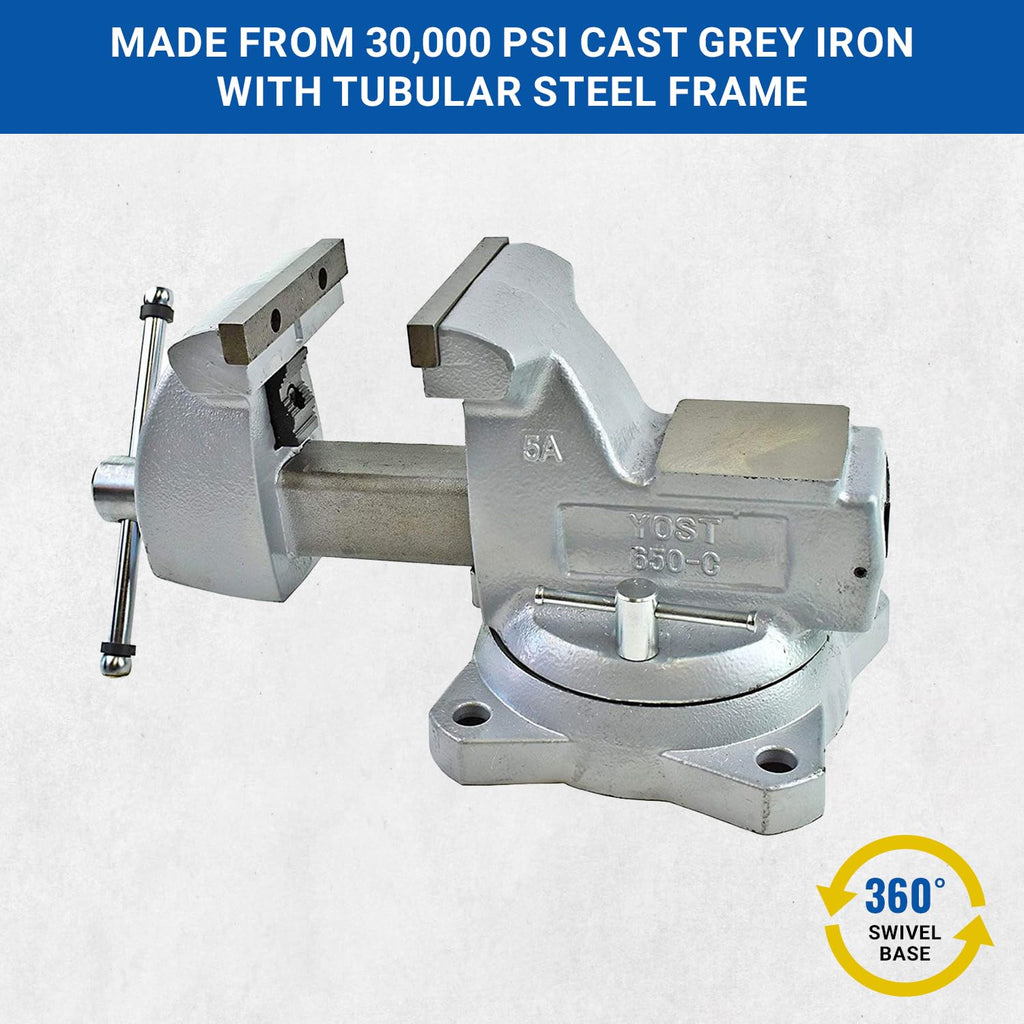 Yost Vises 650-C Mechanics Vise | 5 Inch Jaw Width Heavy-Duty Vise