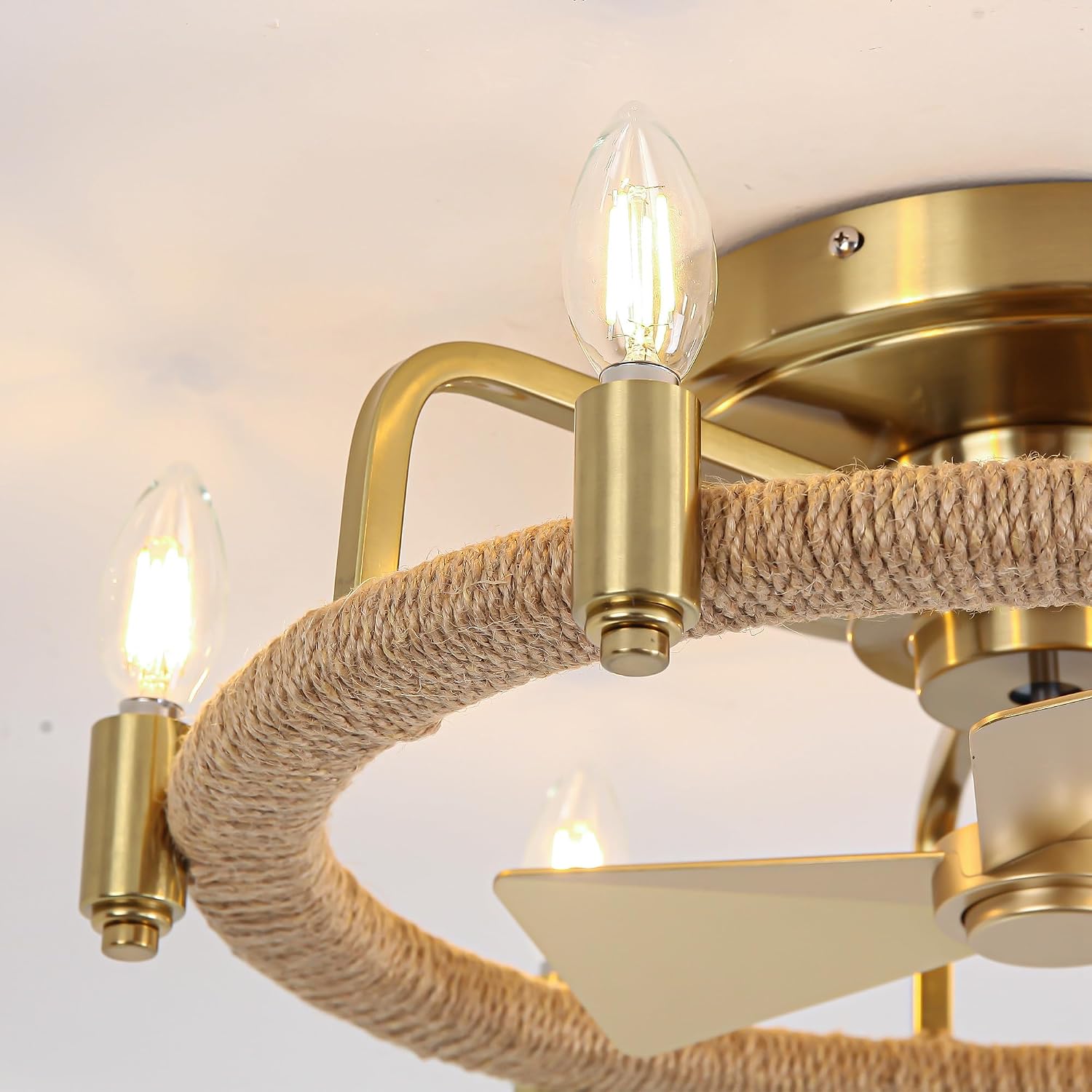 Parrot Uncle Ceiling Fans with Lights and Remote, Gold Chandelier Ceiling Fan with Light for Bedroom, Flush Mount Farmhouse Ceiling Fans Indoor Outdoor, Reversible 3 Blades, Noiseless, ETL