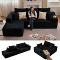 96' Modular Sectional Sofa,Modern Corduroy Cloud Couch,Boneless Couch Upholstered 3-Seater L-Shaped Sofa for Living Room,Couch in a Box No Assembly (Black, Left-Facing Chaise)