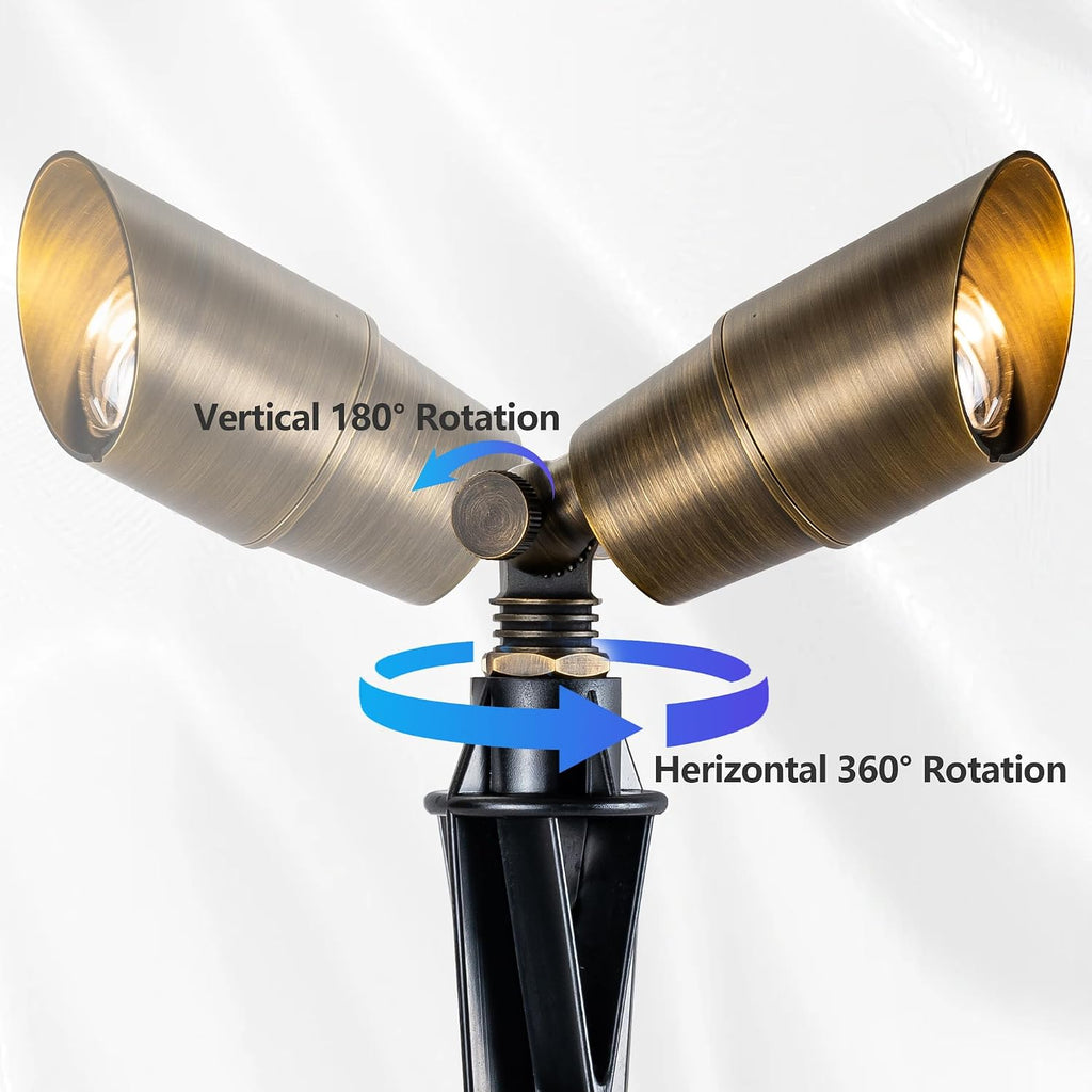 LumStory 4-Pack Solid Brass Landscape Light Low Voltage 12V Outdoor Brass Landscape Spotlight with 5W MR16 LED Bulb 3000K Warm White, IP65 Waterproof Landscape Up Lighting for Tree Garden Yard Pathway