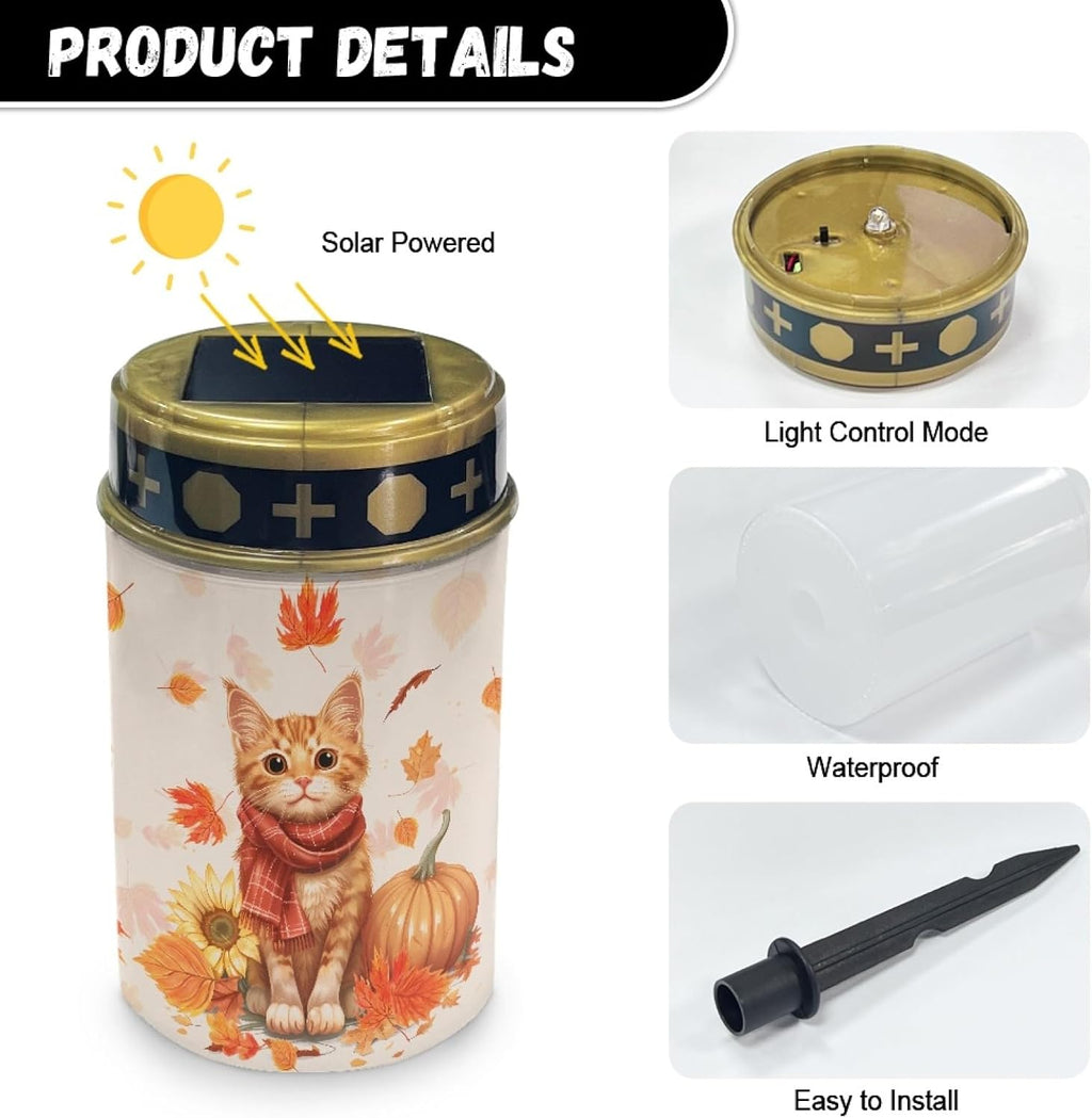 Thanksgiving Cat Solar Garden Lights Walkway Solar Lights Landscape Set of 10 Outdoor Waterproof Thanksgiving Decor Solar Pathway Lights Solar Walkway Lights Outdoor Table Lamp