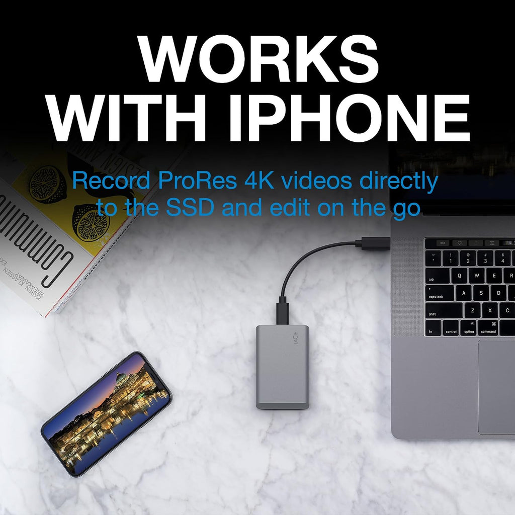 LaCie Mobile Drive Secure 500GB External Solid State Drive Portable SSD - Space Grey, USB-C 3.2, for PC and Mac, Recycled Materials, with Adobe All Apps Plan and Rescue Services (STKH500800)