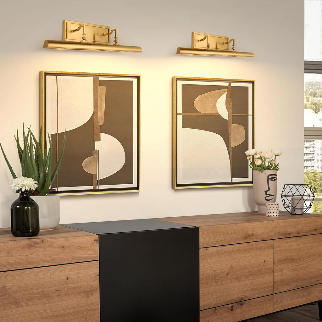BELS Picture Light for Wall, 24 Inch Gold Wall Light Hardwire, Warm Light 2700K, 270° Rotatable, E12 Base, 3-Light Picture Frame Lights for Painting, Living Room, Bedroom, 2 Pack
