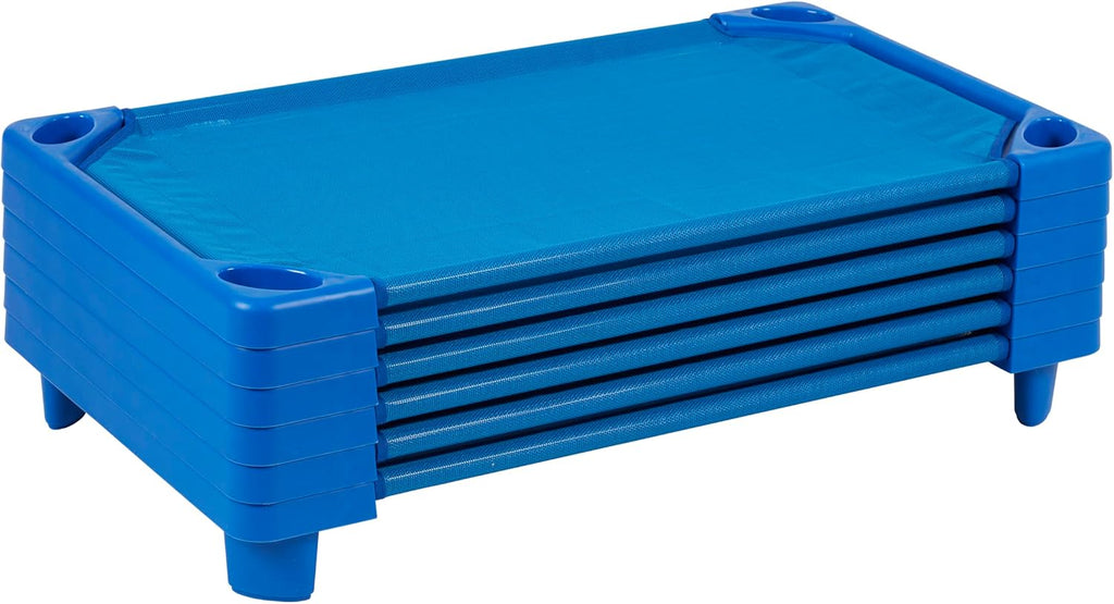 ECR4Kids Streamline Cot, Ready-to-Assemble, Toddler Size, Classroom Furniture, Blue, 6-Pack
