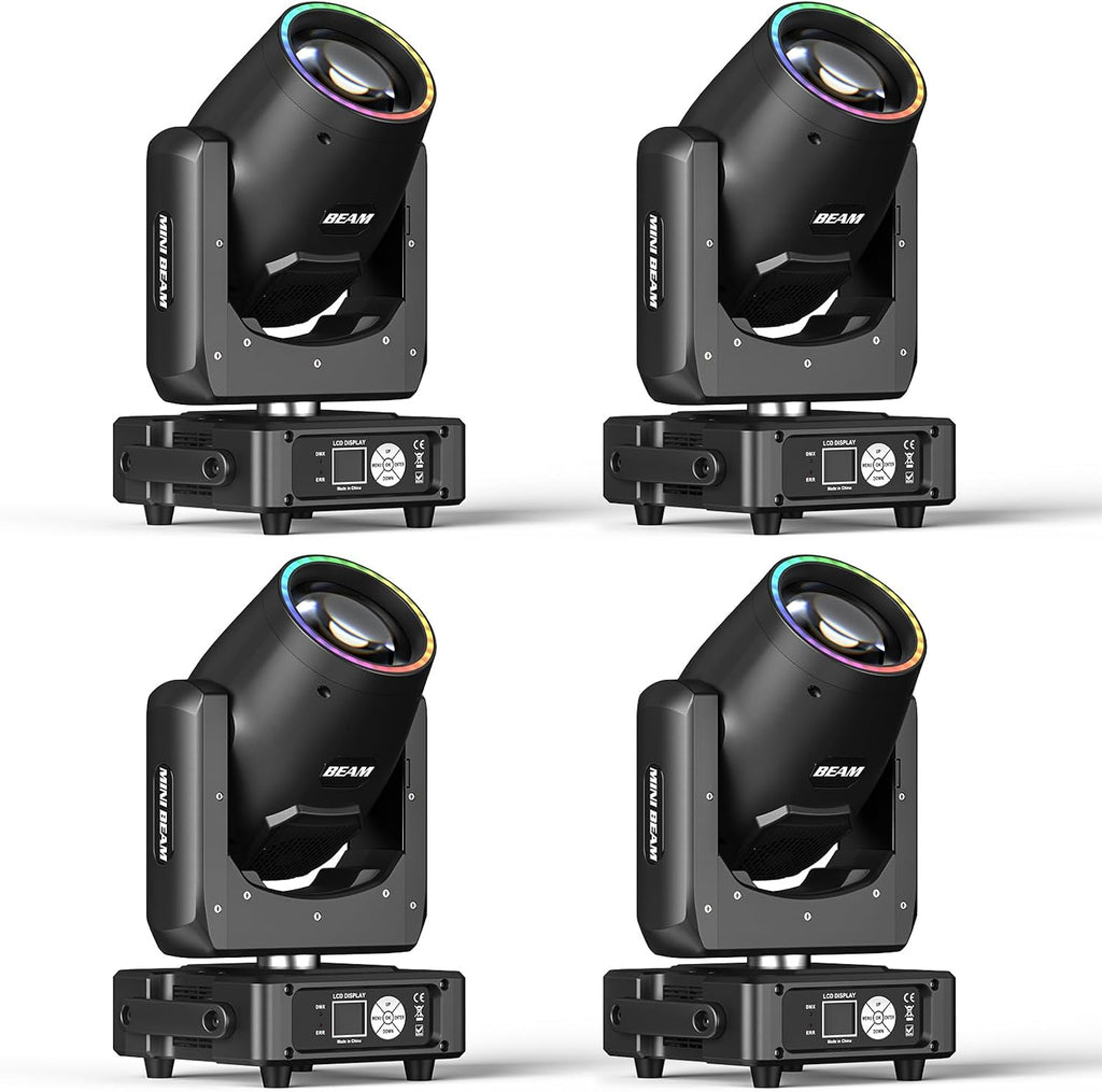 4 Pack Mini 230W Moving Head Stage Light with Aperture LED Stage Spotlight with 14 Gobos 14 Colors 18 Channels and Sound Activated Remote DMX Control RGBW DJ Light for Wedding Disco Party Live Show