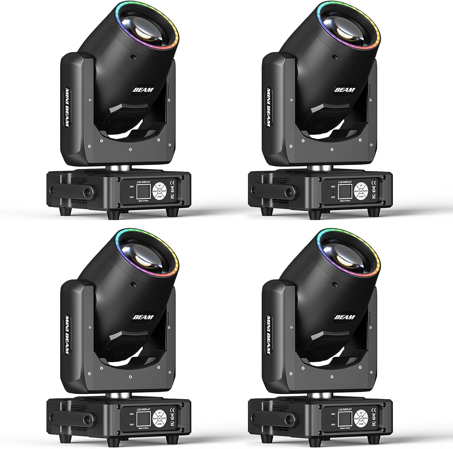 4 Pack Mini 230W Moving Head Stage Light with Aperture LED Stage Spotlight with 14 Gobos 14 Colors 18 Channels and Sound Activated Remote DMX Control RGBW DJ Light for Wedding Disco Party Live Show