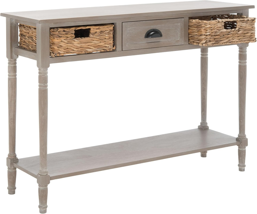 SAFAVIEH Home Collection – Christa White Wash Console Table with Rattan Drawers & Shelf, Coastal Cottage Storage Console, Vintage Design (AMH5737E)