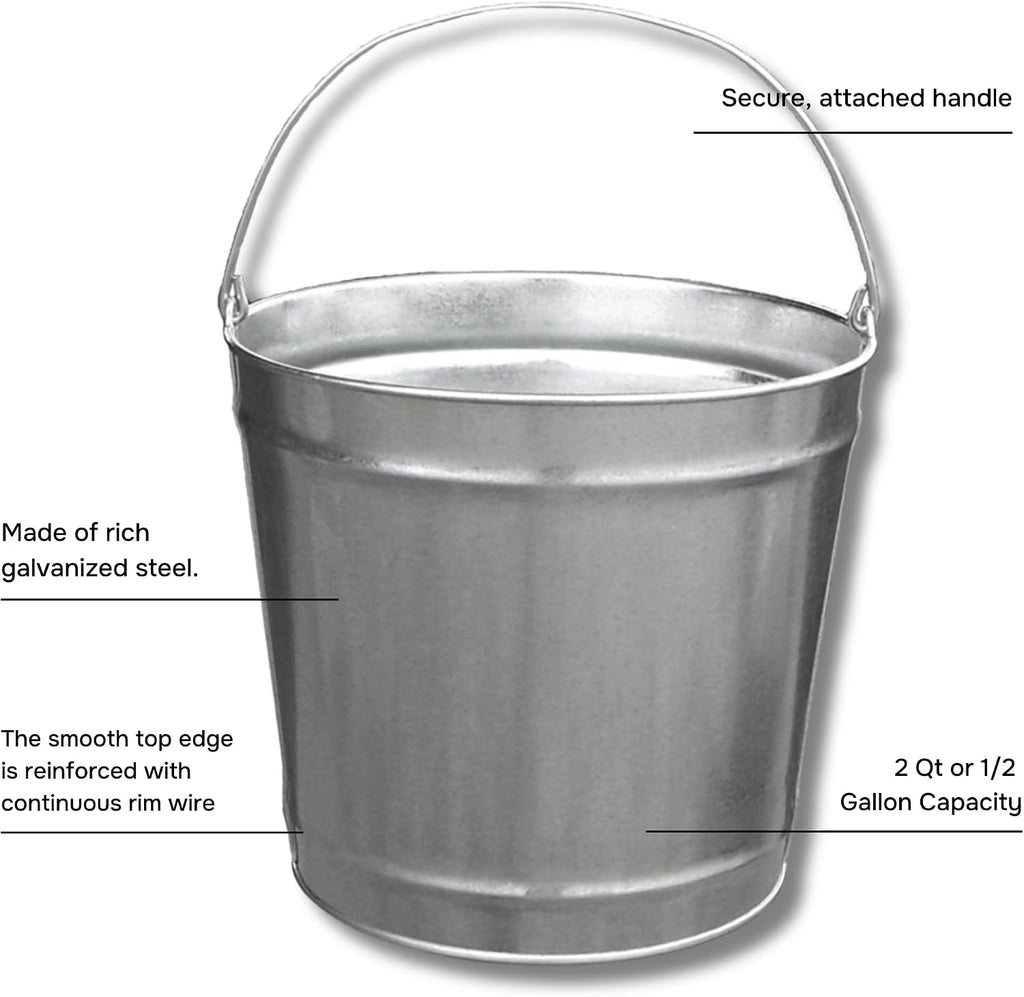 12 Quart (3 Gallon) Industrial Galvanized Metal Pail Bucket with Handle, 11' Diameter, Single Seam Construction | Great to use for Ice Buckets, Livestock, Gardening - 10 Buckets
