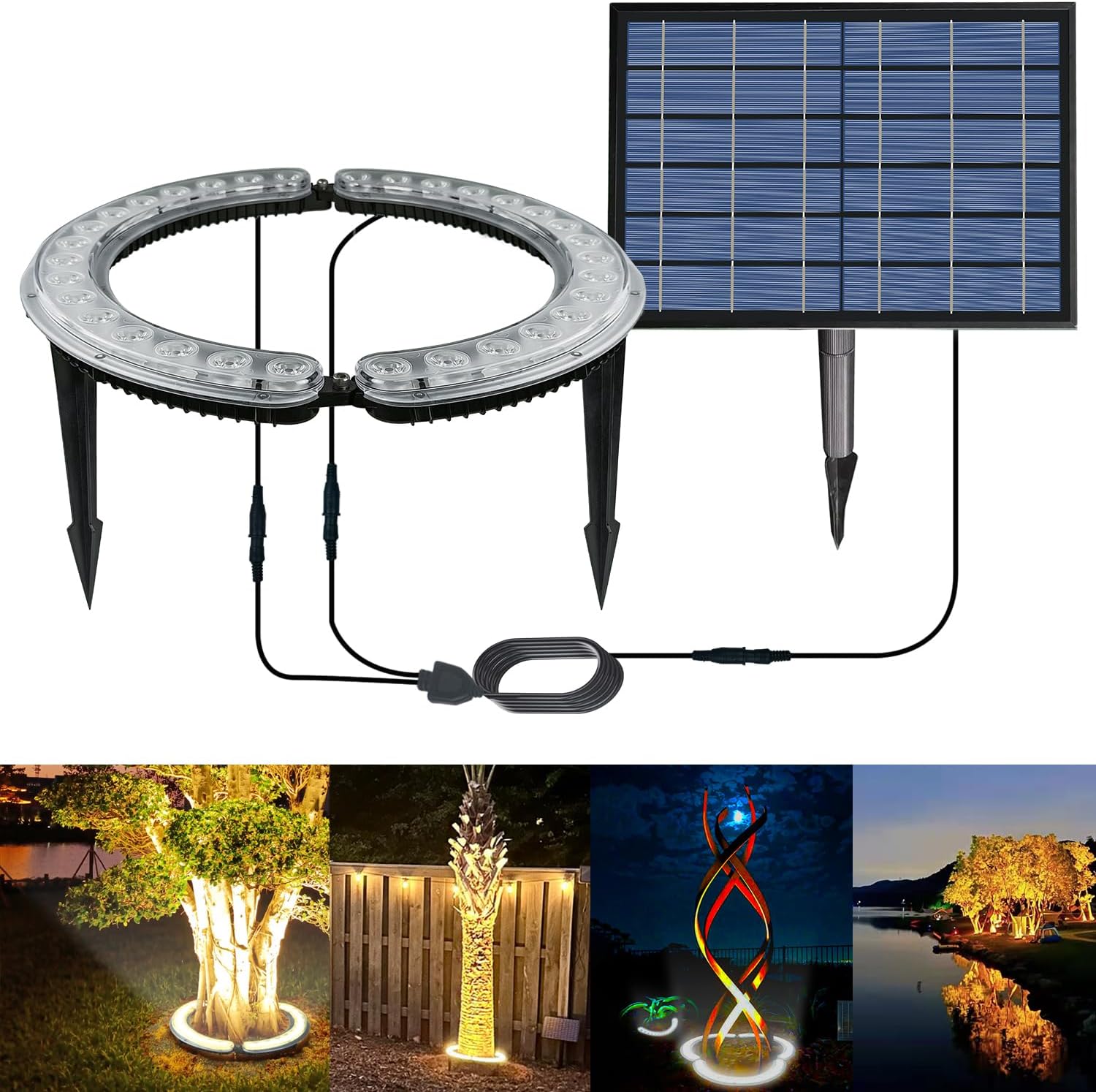 Outdoor Solar Palm Tree Lights & Extenwion Light, 3500K Warm Light 12000 mAh & 32 LEDs Landscape Lighting, Uplight Spotlights Solar Powered Floodlights for Large Tree, Yard