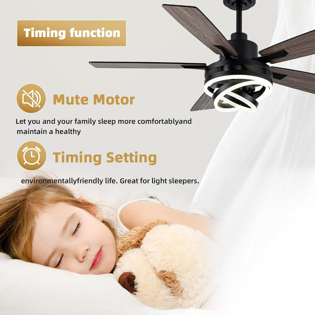 52 Inch Chandelier Ceiling Fans with Lights Remote Control,6 Wind Speeds,3 Lighting Colors Optional,DC Motor,DIY Rings LED,Farmhouse Ceiling Fan for Living Room/Dining Room/Bedroom/Kitchen