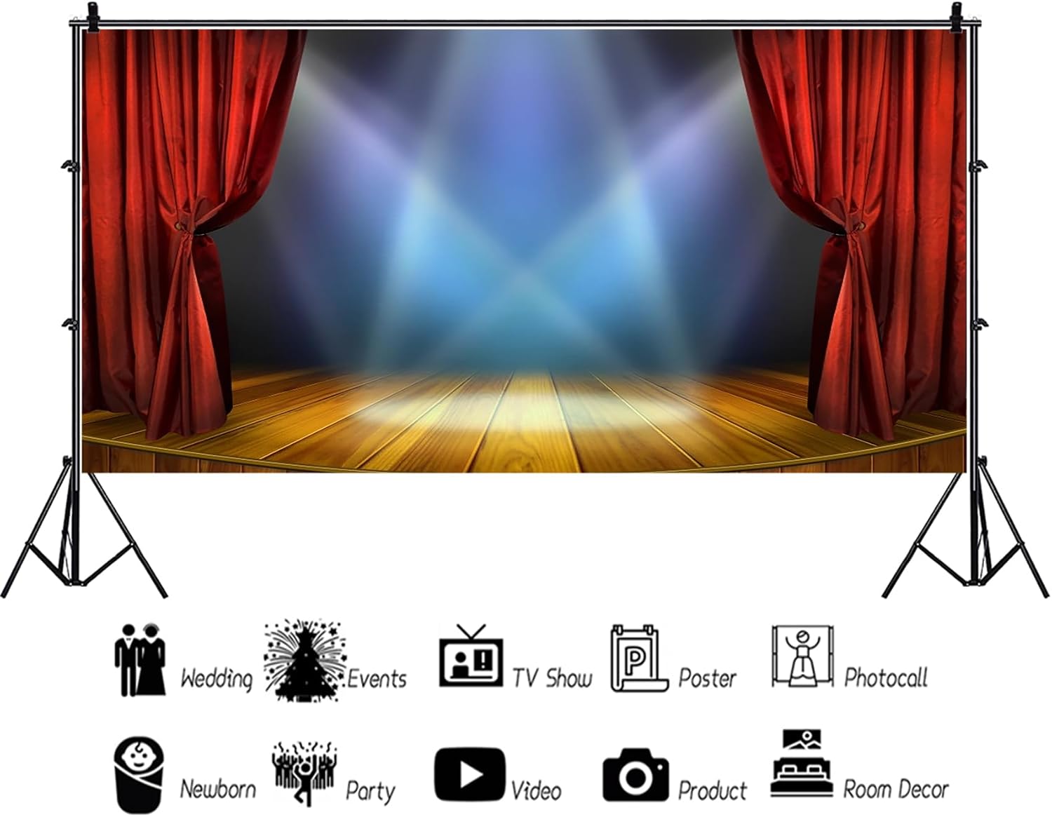 20x10ft Vinyl Huge Swanky Red Curtain Stage Backdrop Photography Background Wedding Hall Red Carpet Spotlight Celebrating Festival Party Children Lovers Adults Photo Backdrop Photo Studio
