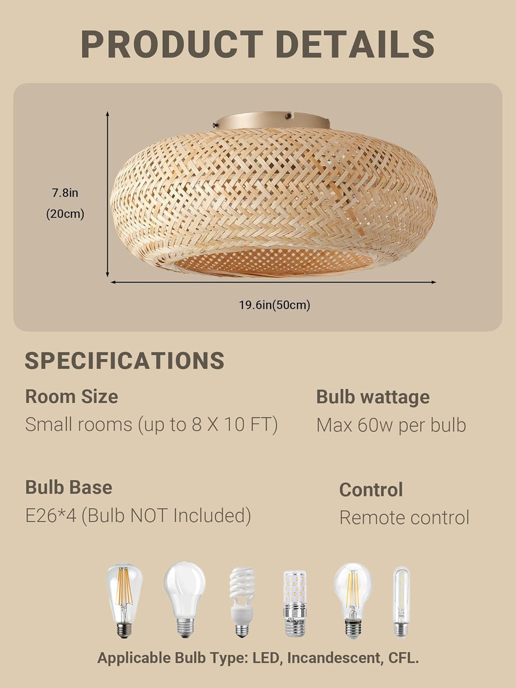 20in Boho Ceiling Fans with Lights,Rattan Caged Low Profile Ceiling Fan with Light,6 Speeds Timer Reversible DC Motor for Living Room Bedroom Dining Room