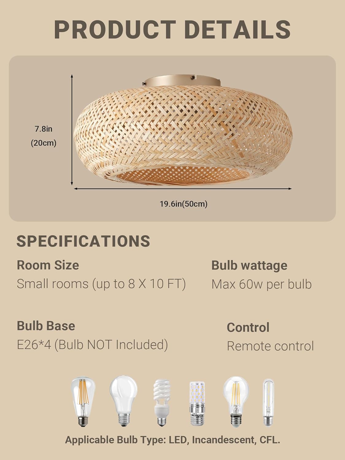 20in Boho Ceiling Fans with Lights,Rattan Caged Low Profile Ceiling Fan with Light,6 Speeds Timer Reversible DC Motor for Living Room Bedroom Dining Room