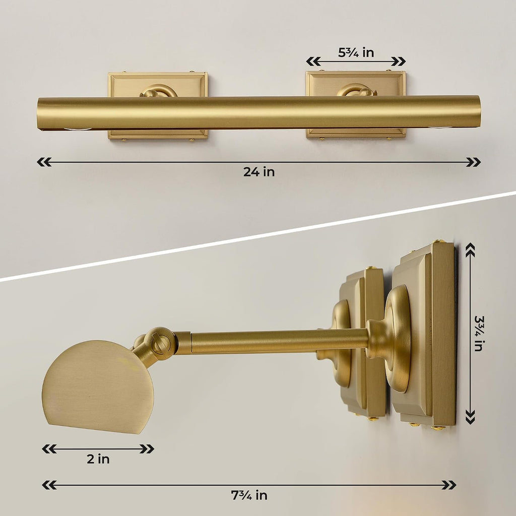 Picture Light, 24in Hardwired Picture Lights for Wall, Dimmable Wall Sconces Poster Light, Brass 4 Lighting for Paintings Frames Art Display Gallery Bedroom Living Room No Bulbs