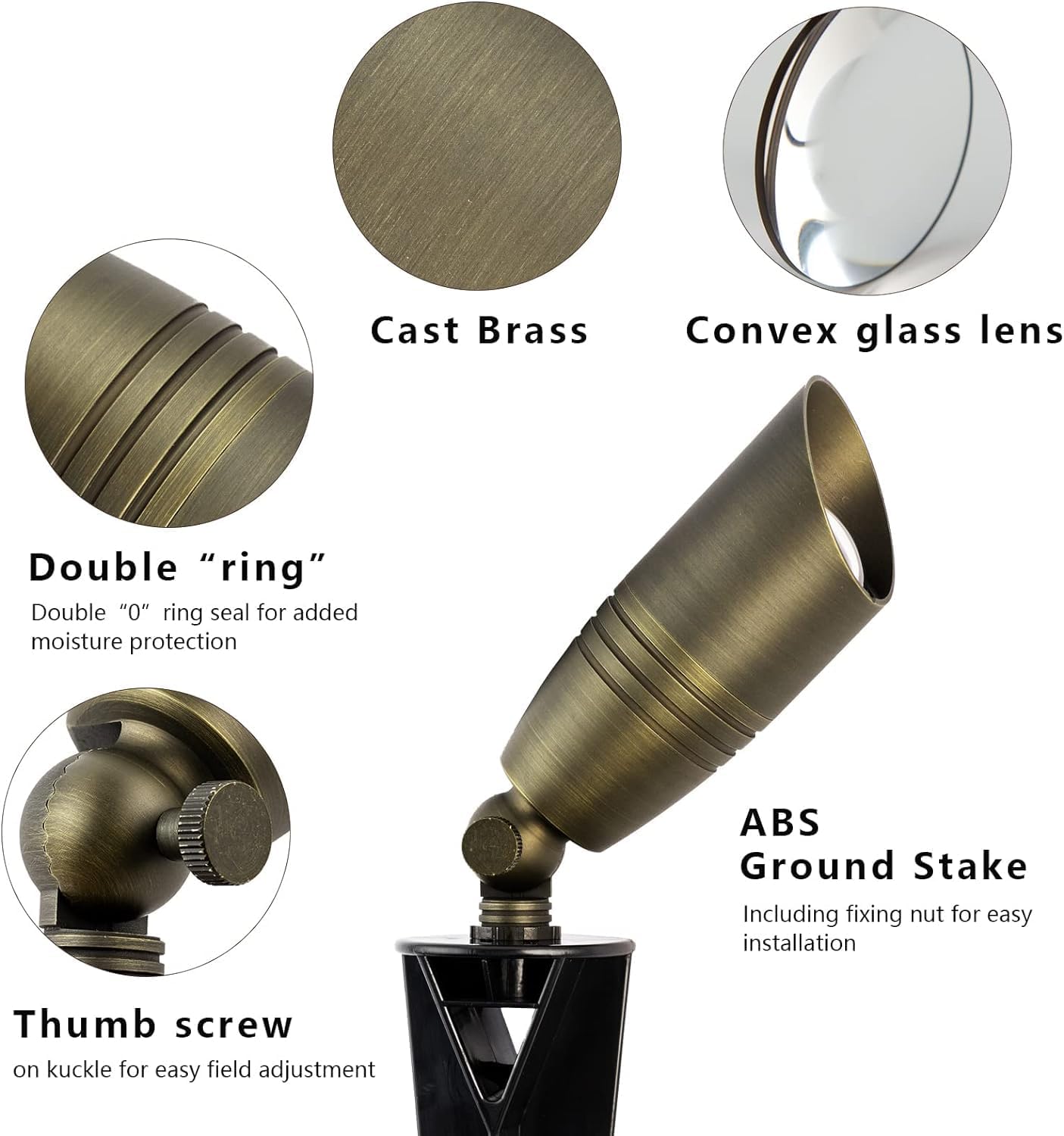 Solid Brass Landscape Spotlight Heavy Duty Bronze LED Spot Lights Waterproof Outdoor Uplighting 12V Low Voltage (6)