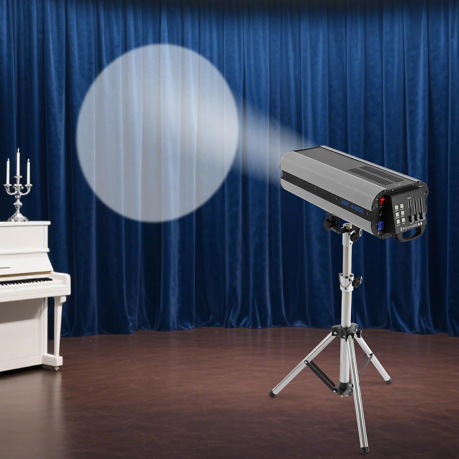 Professional 440W Beam Spotlight with Tripod, DMX & Manual Control, Adjustable 4-5ft Stand for Stage, Club, Concert, Wedding & Party Lighting