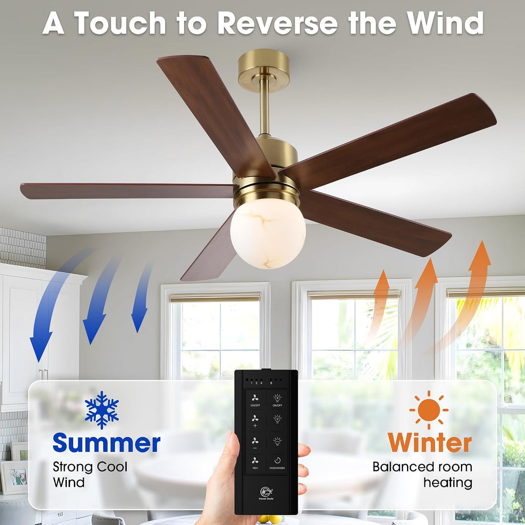 Gold Ceiling Fans with Lights and Remote, 52 Inch Rustic Ceiling Fan with Light for Bedroom, Chandelier Ceiling Fans for Living Room Indoor Outdoor, 6-Speed Reversible DC Motor, Dimmable LED 3CCT