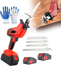 Cordless Reciprocating Saw, Electric Garden Saws with 2 Batteries & 4 Saw Blades, Power Wood Cutting Saws, for Wood/Metal/Plastic Cutting, 12 Pairs of Gloves