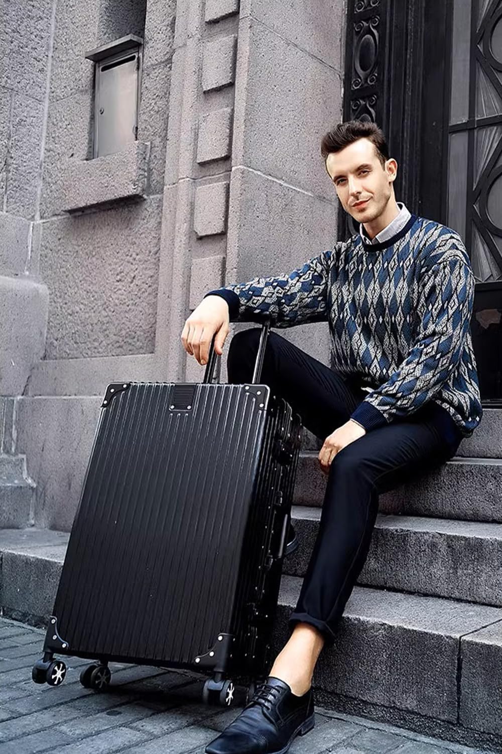 HotWay Carry On Luggage with Spinner Wheels, PC Hard Shell Zipperless Suitcase with Aluminum Frame and TSA Locks, 22x14x9 Airline Approved Lightweight Luggage for Business Travel (Black, 20 Inch)