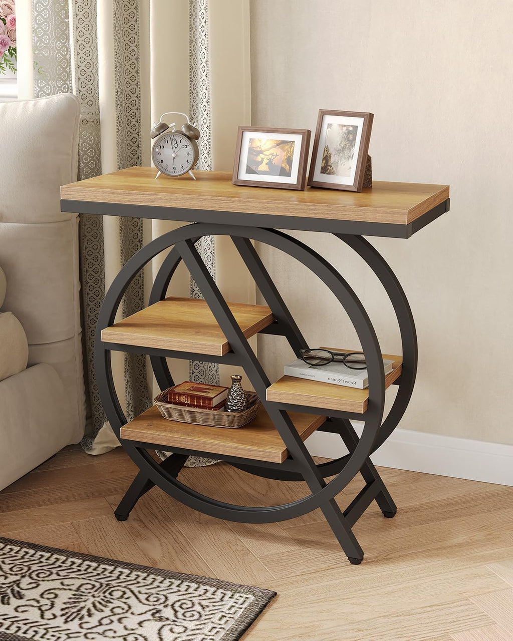 LITTLE TREE End Table, Set of 2 Narrow Side Table with 4-Tier Large Storage Space, Modern Bedside Table for Living Room, Home Office, Bedroom, Natural
