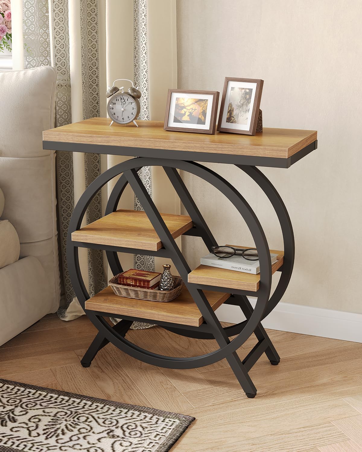 LITTLE TREE End Table, Set of 2 Narrow Side Table with 4-Tier Large Storage Space, Modern Bedside Table for Living Room, Home Office, Bedroom, Natural