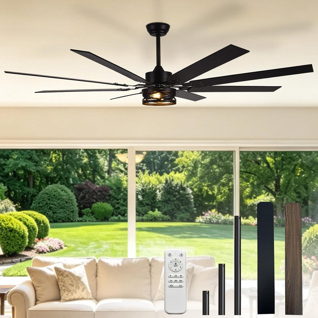 Depuley 72-Inch Ceiling Fans with Lights: Large Ceiling Fans Dual Finish 8 Blades - Rustic Ceiling Fan with Remote Control for Farmhouse Living Room Outdoor Porch Noiseless (Black Walnut)