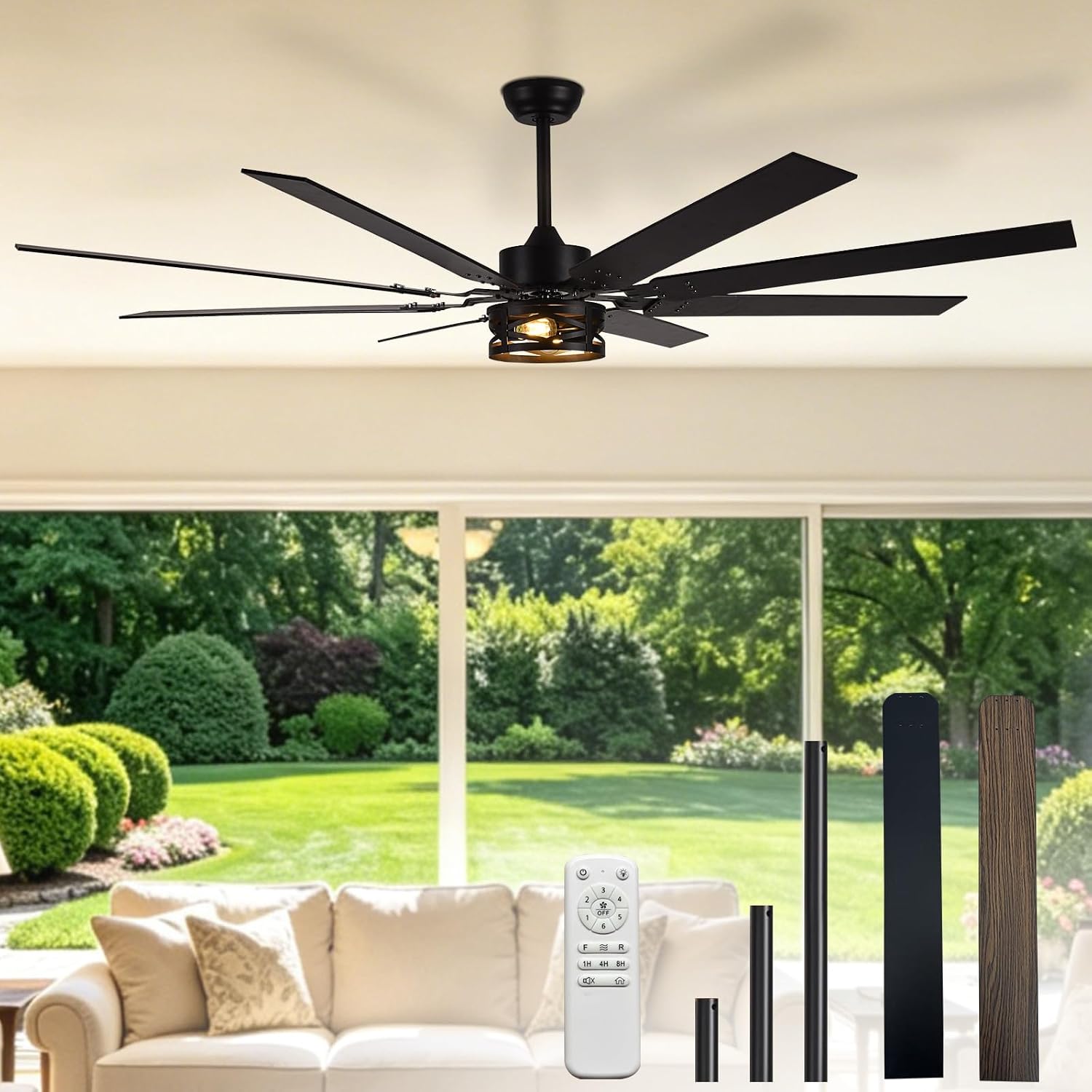 Depuley 72-Inch Ceiling Fans with Lights: Large Ceiling Fans Dual Finish 8 Blades - Rustic Ceiling Fan with Remote Control for Farmhouse Living Room Outdoor Porch Noiseless (Black Walnut)