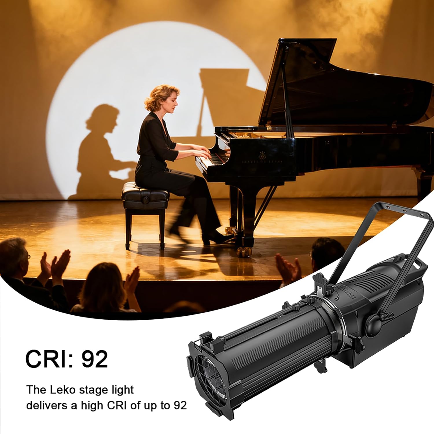 SHEHDS LEKO Profile Stage Spotlights LED Zoom 350W RGBW, Zoom Range of 19°–46°, 3,000 to 14,000K Par Ellipsoidal Lights Manual Focus Four-Leaf Manual Cut Light Barrier DMX512 Disco DJ Lights for Show