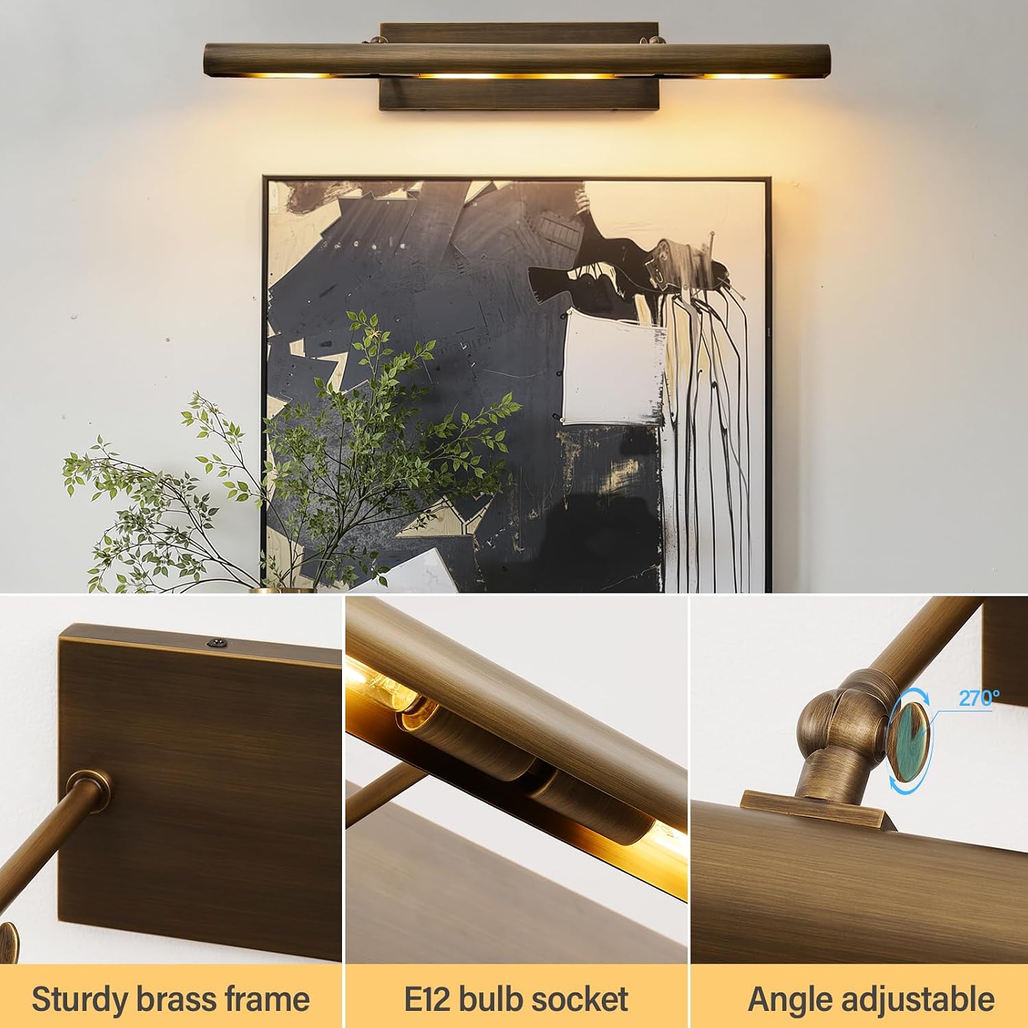 Art Picture Frame Wall Light: 30' Dimmable Antiquing Artwork Copper Painting Spotlight - Hardwired Swing Arm Rotatable 4 Lights over Pictures - Linear Accent Lighting above Photo for Gallery Museum