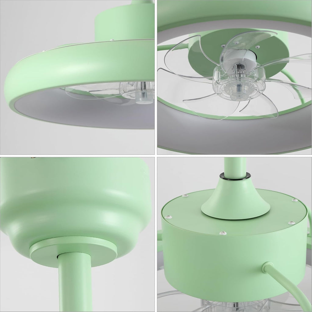Oval AIR Loren 20' Small Smart Ceiling Fan with Light, Semi Flush Mount, Quiet 6-Speed Reversible Motor, Dimmable LED, Adjustable CCT, App & Remote Control, Scandinavian, Mint AIR8002C