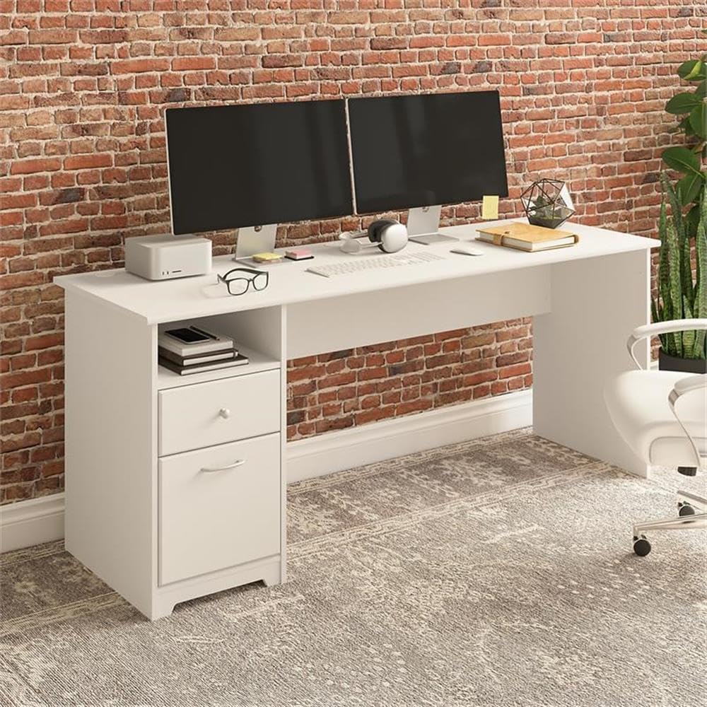 Bush Furniture Cabot 72W Computer Desk with Drawers in White, Large Work Table and Built-in Storage for Home Office, 6 Foot Long Desktop