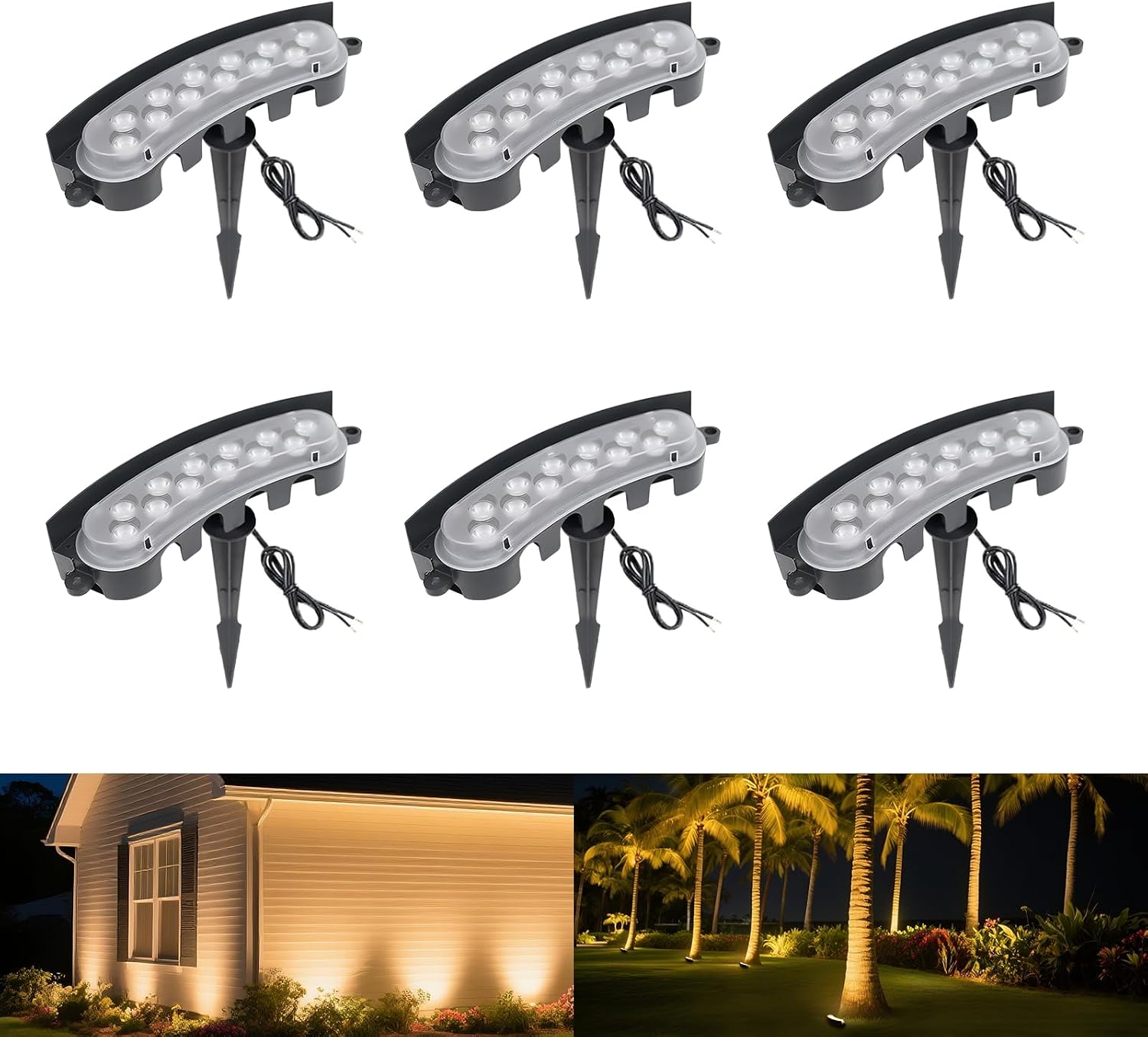 Low Voltage Flood Lights, 9W Bright LED Uplighting Outdoor, Wired Spot Lights Outdoor, 12V Low Voltage Floodlights for Tree Wall House, Aluminum, 2000K, Unique Design, Black (6PACK 2000K)