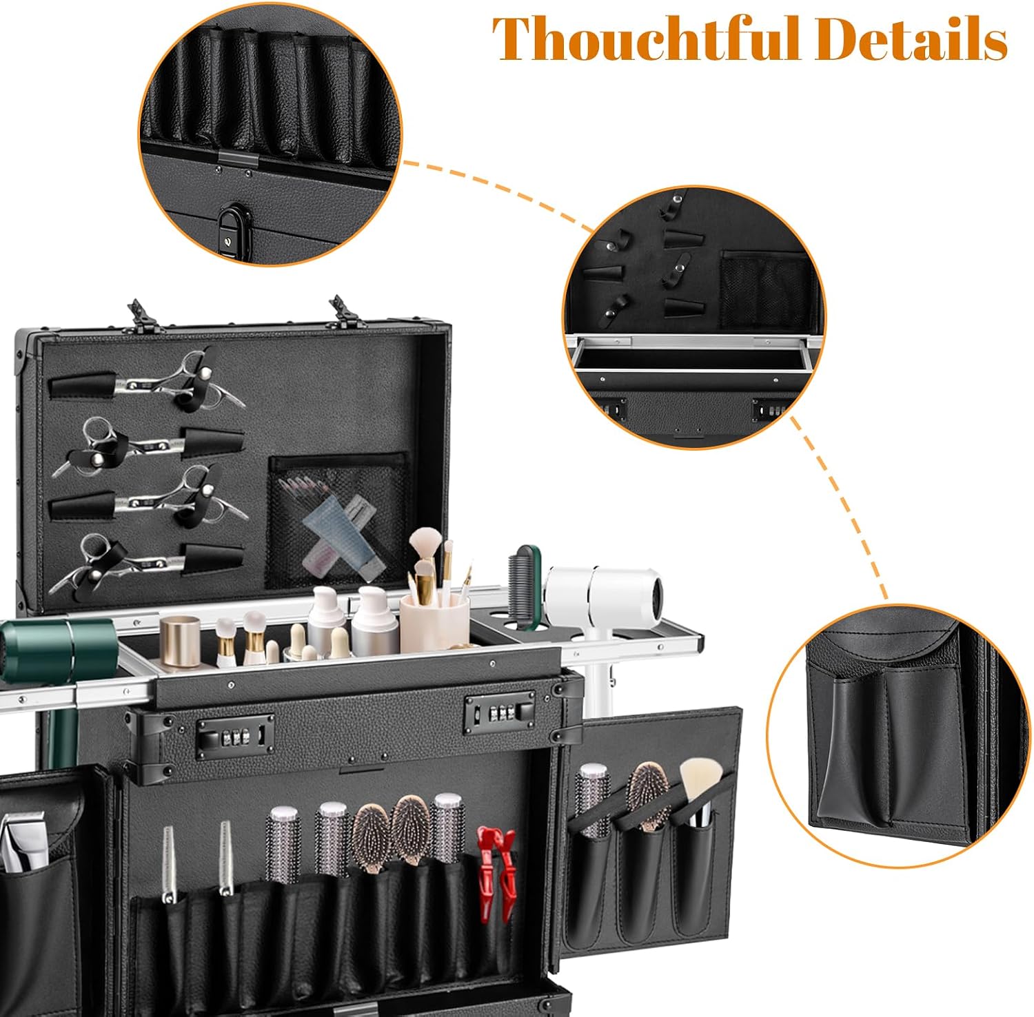 Makeup Rolling Case Professional Makeup Case with 360° Swivel Wheels Cosmetic Rollings Case Rolling Nail Cases for Make Up Nail Hairstylists (Black)