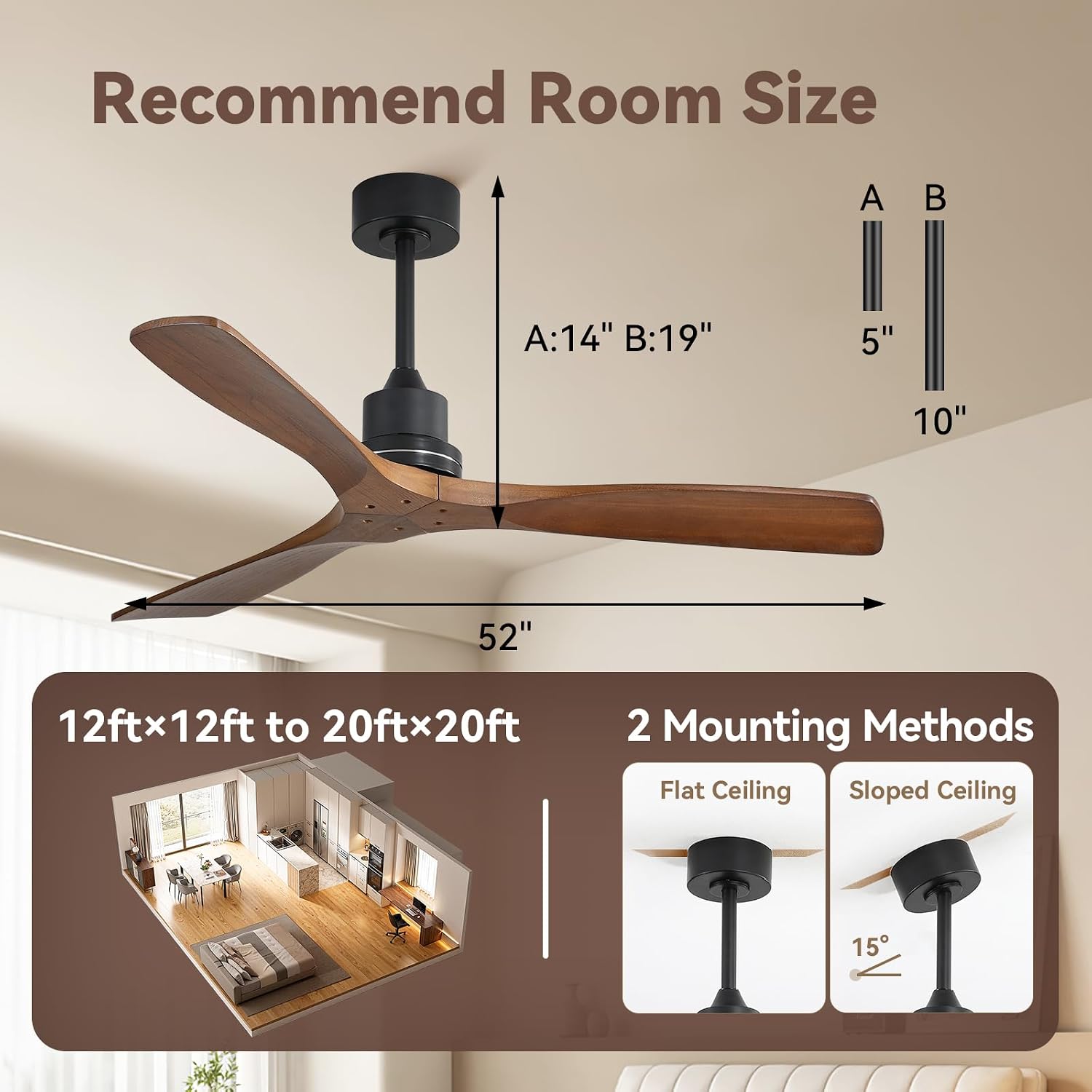 Sofucor Smart Ceiling Fan no Lights, 52' Low Profile Ceiling Fans with Remote, Compatible with Alexa/Google/App, 6-Speed Timing Reversible DC Motor for Bedroom Living Room Patio Indoor Outdoor
