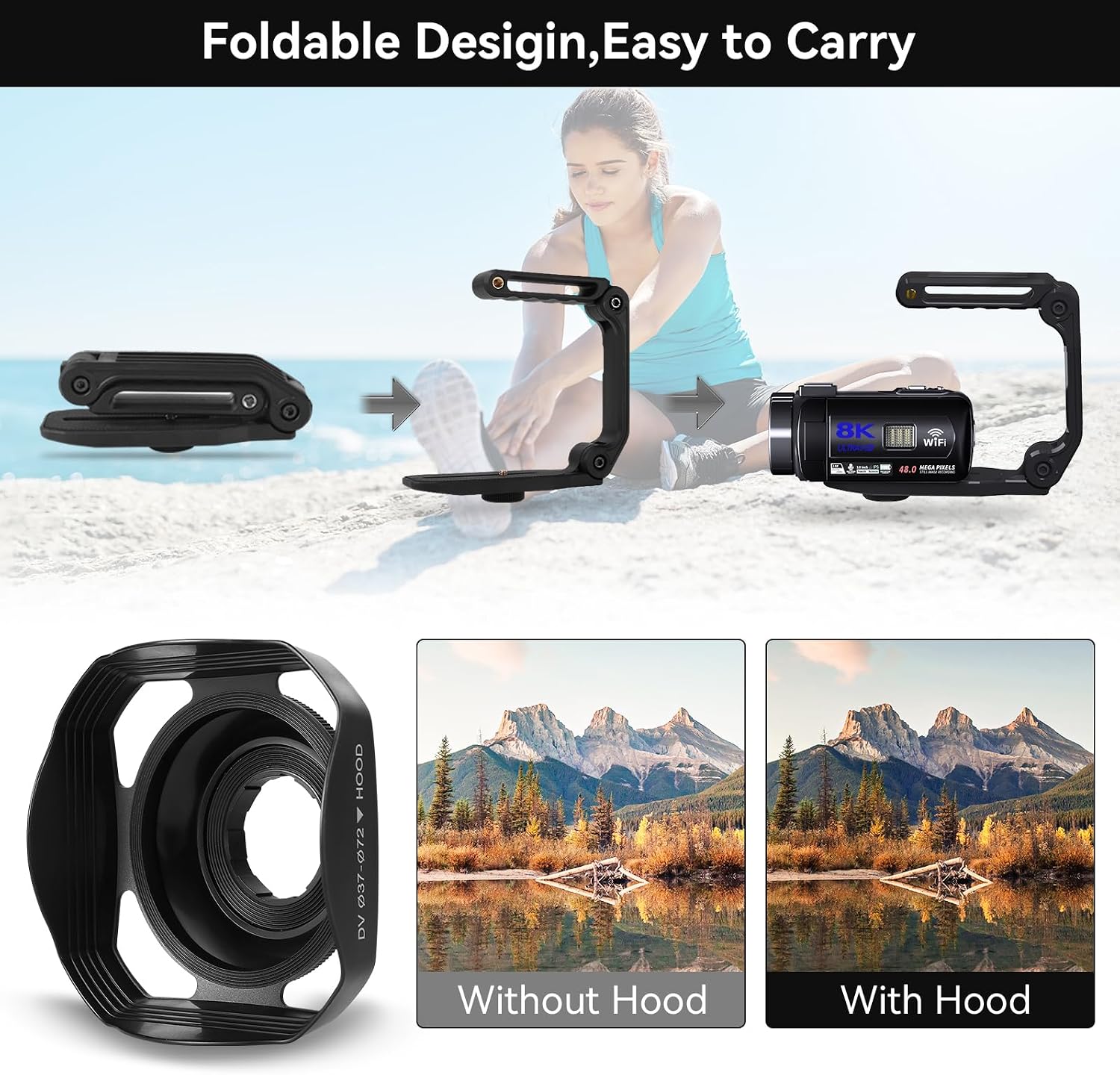 Video Camera, 8K Camcorder 48MP Vlogging Camera for YouTube 18X Digital Zoom 3' Touch Screen with WiFi, External Mic, Fill Light, Remote Control, 32GB SD Card & 2 Batteries