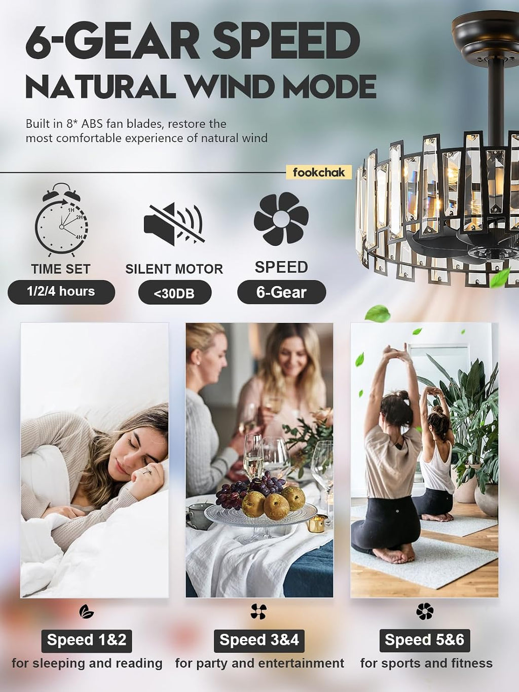 Crystal Caged Ceiling Fan Light with Remote Control Modern Black Crystal Ceiling Light with Fan Reversible 18in Fandelier for Bedroom Kitchen Dining Room Living Room