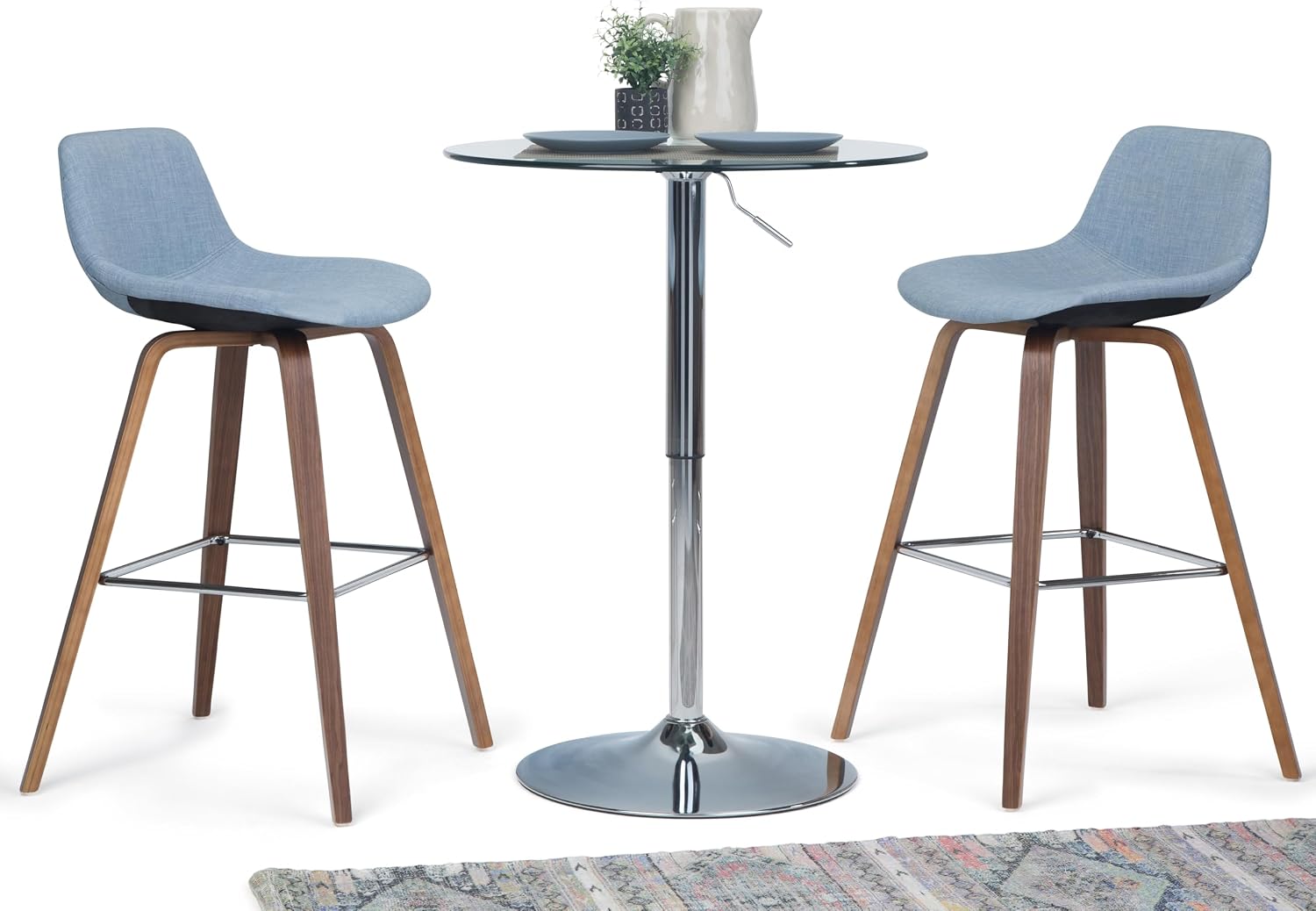 SIMPLIHOME Randolph Mid Century Modern 28 inch Bentwood Counter/ Bar Height Stool (Set of 2) in Denim Grey Linen Look Fabric for the Dining Room and Kitchen