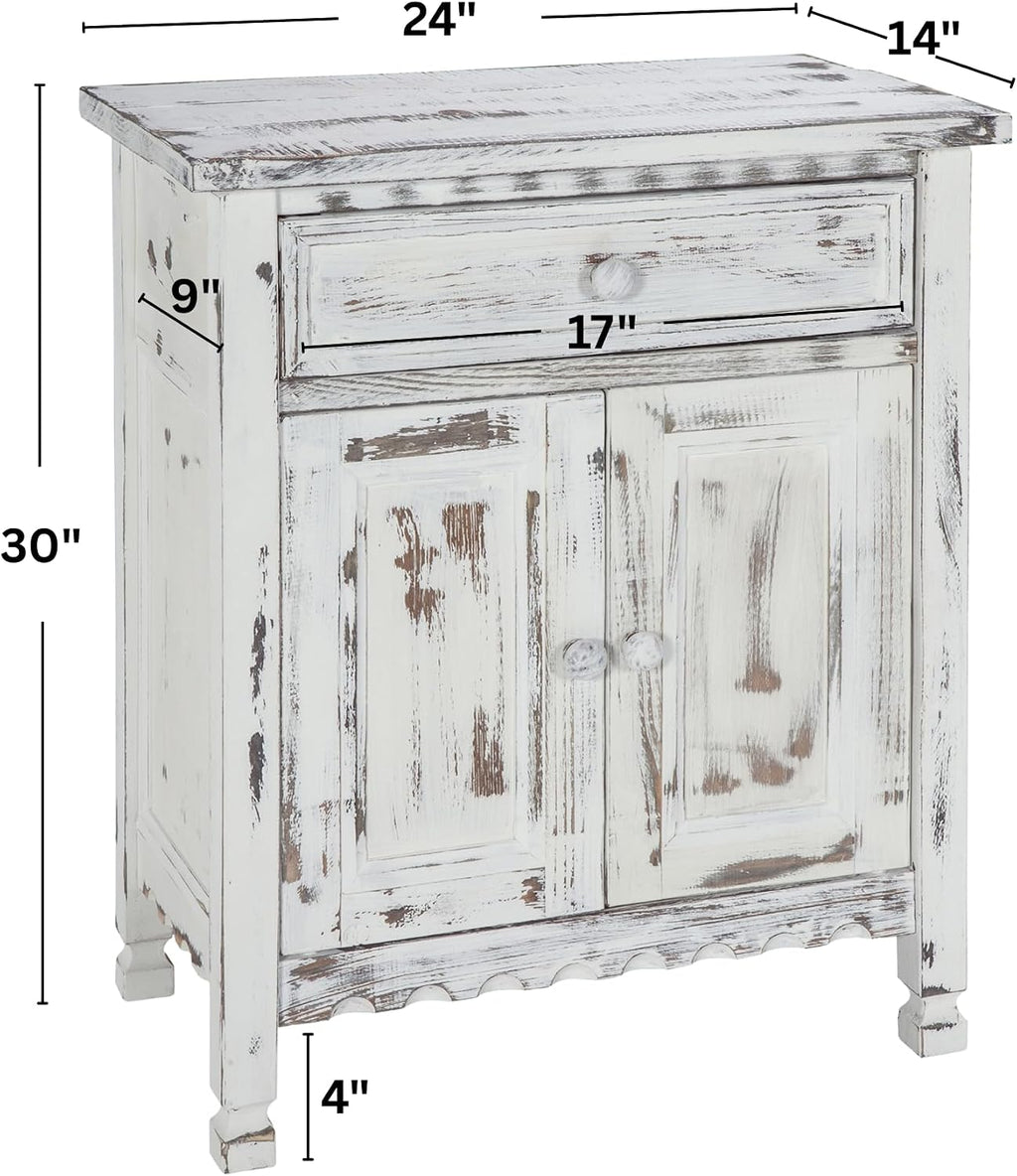 Alaterre Furniture Country Cottage Accent Cabinet with Drawer, Adjustable Shelf & 2 Doors – Modern Farmhouse Sideboard Buffet Storage Cabinet for Living Room, Dining Room or Entryway (White Antique)