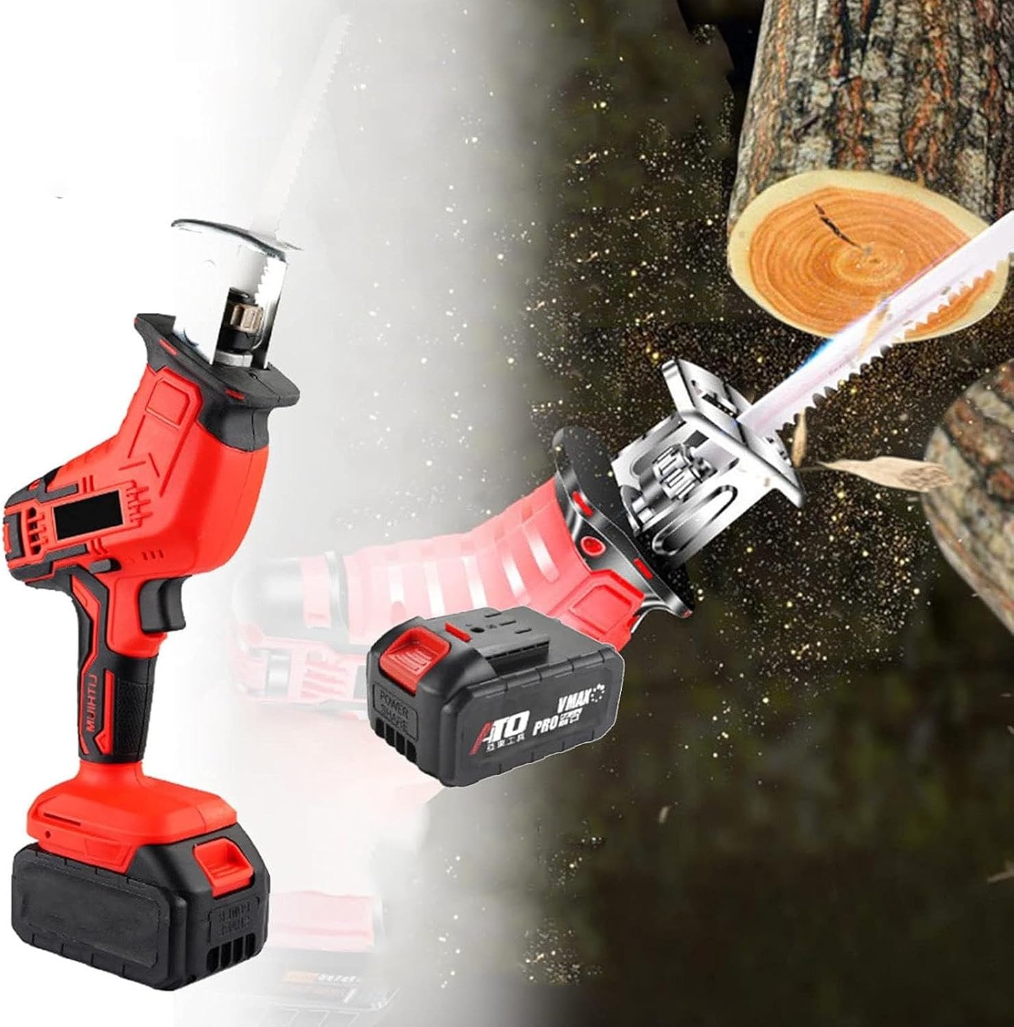 Cordless Reciprocating Saw for Powerful Reciprocating Saw, 4 Saw Blades, Variable Speed 3000 SPM for Wood/Metal/PVC/Meat/Bones Cutting,2Battery-Battery