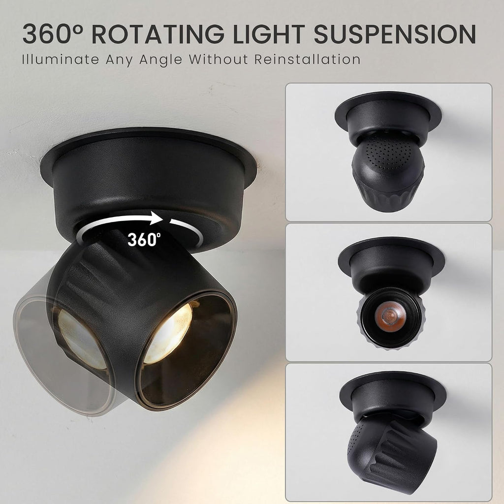 4 Packs LED Dimmable Adjustable Ceiling Spotlight 12W 3000K Aluminum Wired Spotlight Fixtures CRI 97 Surface Mounted Indoor Spot Light for Living Room Hallway Picture Corridor, Black