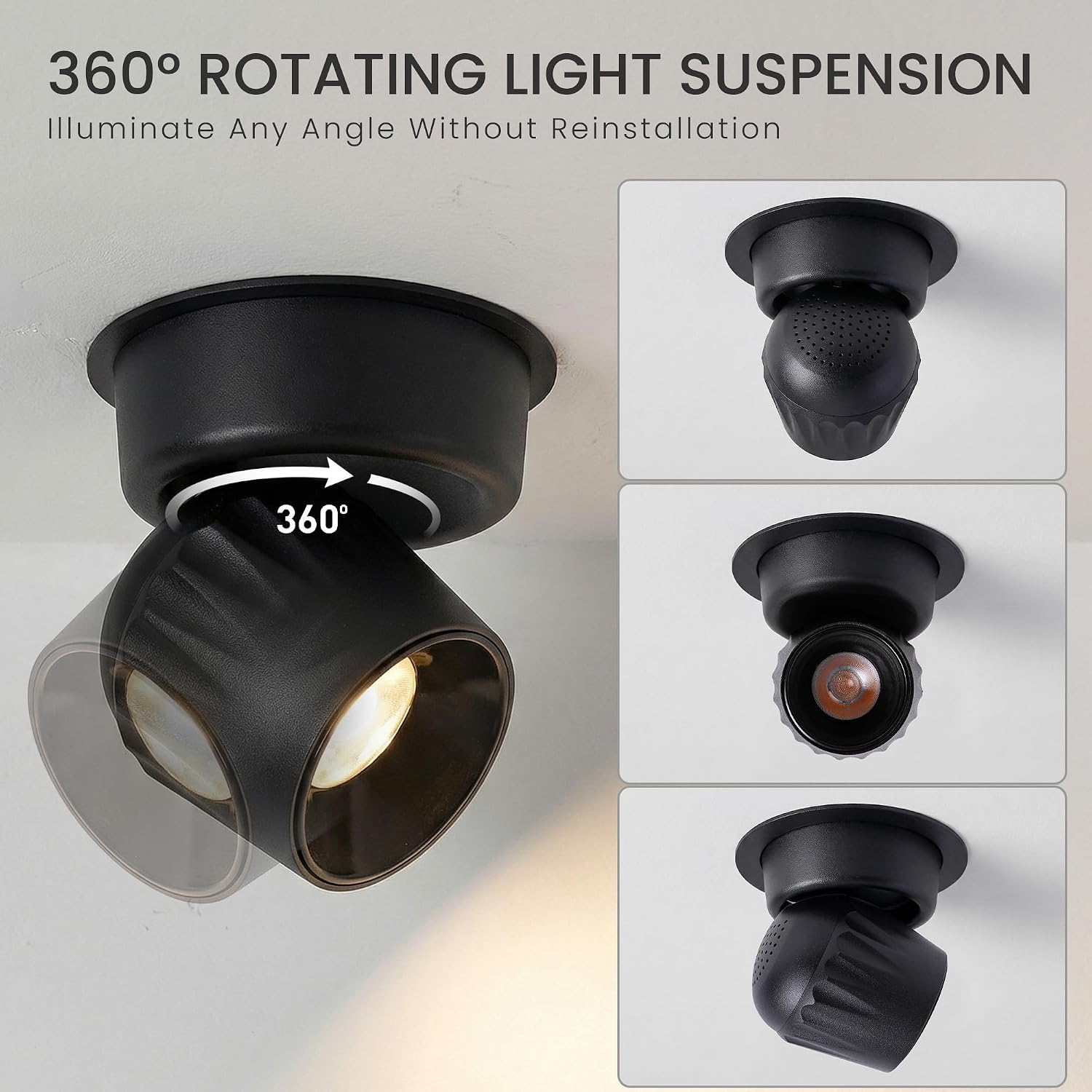 4 Packs LED Dimmable Adjustable Ceiling Spotlight 12W 3000K Aluminum Wired Spotlight Fixtures CRI 97 Surface Mounted Indoor Spot Light for Living Room Hallway Picture Corridor, Black