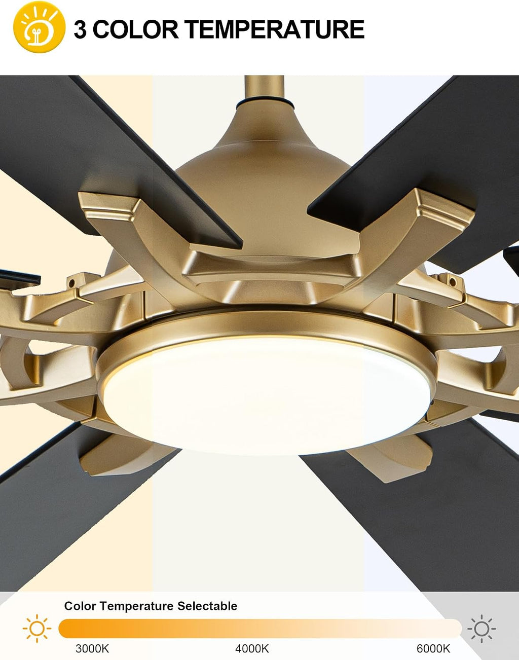 Dawn Whisper 60 Inch Black and Gold Ceiling Fans with Lights and Remote 6 Speed Reversible DC Motor Modern LED Ceiling Fans for Bedroom Living Room