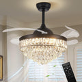 CLAIRDAI 42'' Crystal Fandelier Ceiling Fan with Lights, Stepless Dimmable LED Chandelier Fan, Retractable Blades, Remote & APP Control, 6-Speed Flush Mount for Bedroom Living Room Dining Room