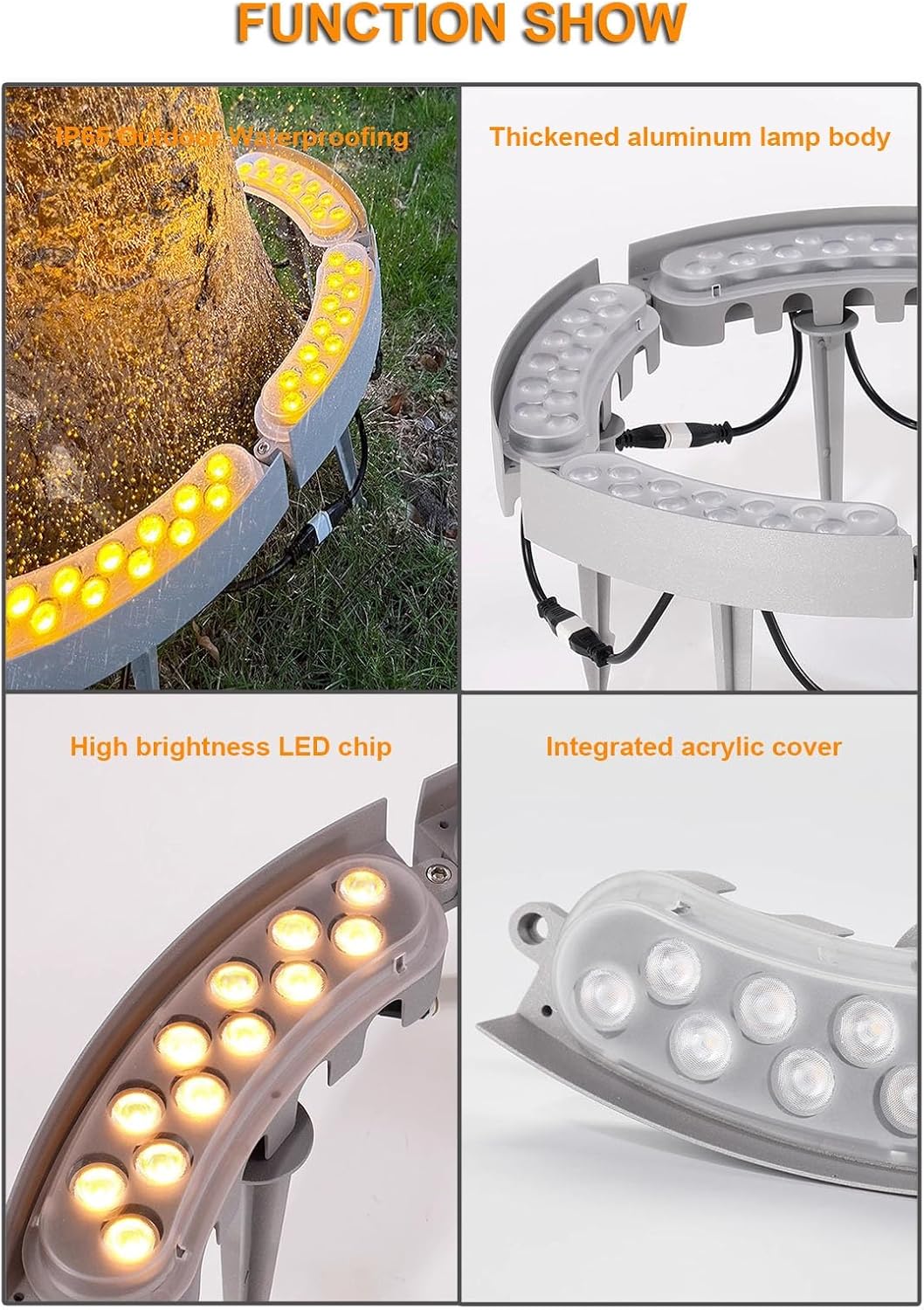 Outdoor Landscape Spotlights Solar Lights Outdoor, LED Yard Lighting Uplight Landscape Spotlights, Ring Tree Light, Easy to Assemble(Gold Light,Pack of 5)