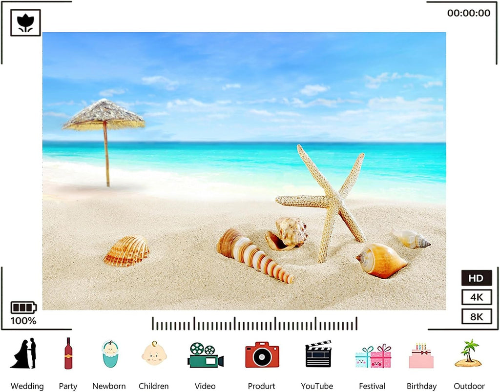 Trykid 20x10ft Tropical Beach Starfish Shells Backdrop Thatched Umbrella Clear Water Photography Background Coastal Treasure Tapestry Party Decoration Photo Studio Prop Fabric