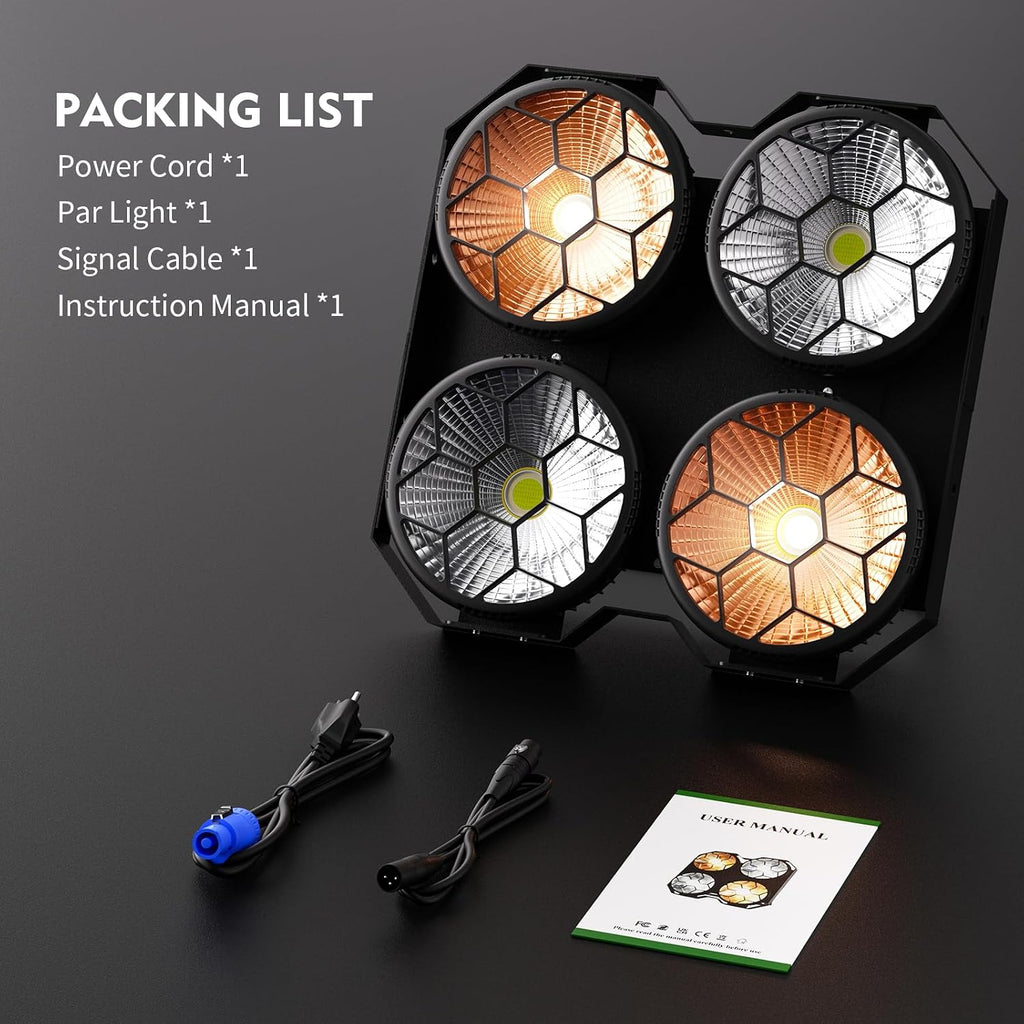 4 x 100W COB LED Stage Lights, 2 in 1 Warm/Cool White Par Can Retro Pixel Control Light, DMX/Master-Slave/Sound Activated Spotlights for Church Events Party Wedding Club Studio 1Pack