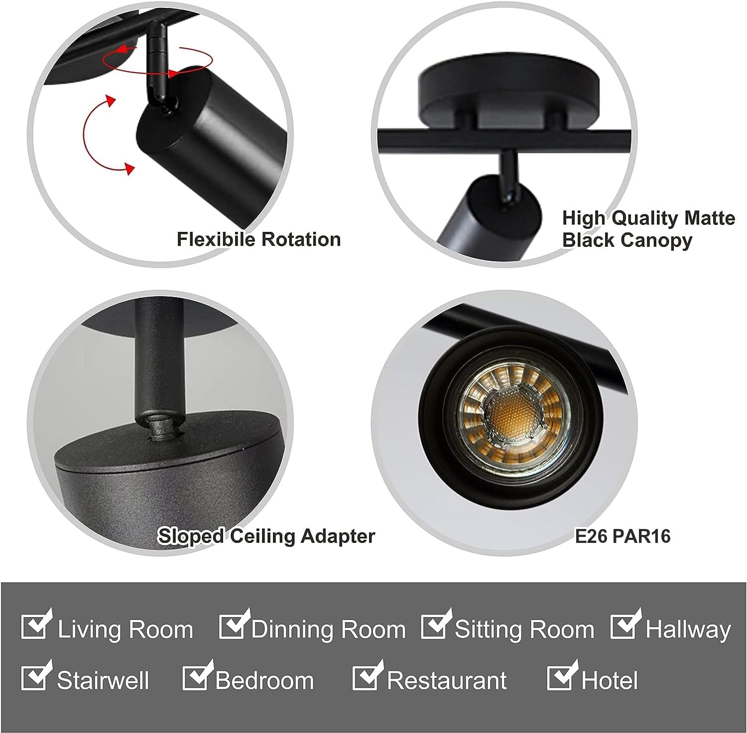 KCO Lighting 5 Light LED Track Lighting Adjustable 5 Way Ceiling Mount Spotlights Matte Black for Kitchen Gallery Dining Room (5-Light)