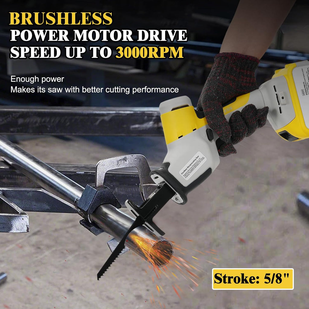 20V Brushless Cordless Reciprocating Saw Powerful Motor Long Lasting Batteries Ideal for Wood Metal PVC Cutting LED Working Light